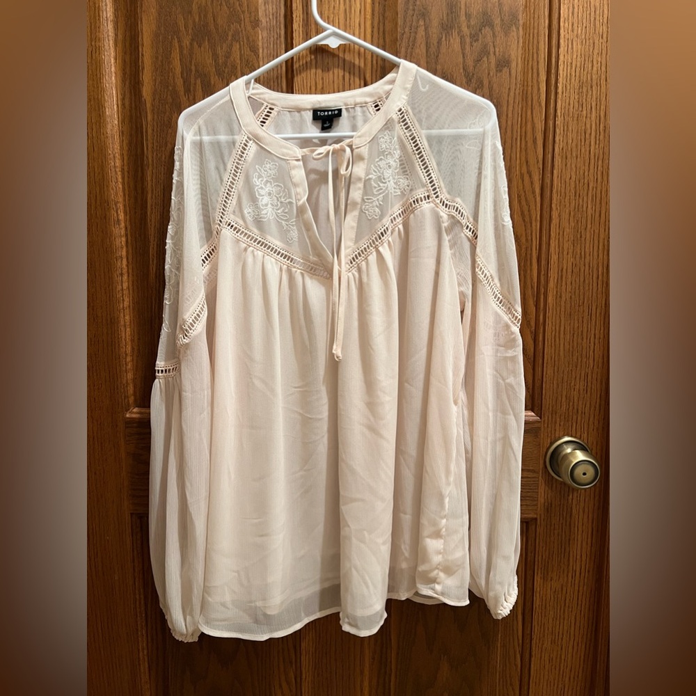 Torrid Crinkle Chiffon Embroidered Peasant Top